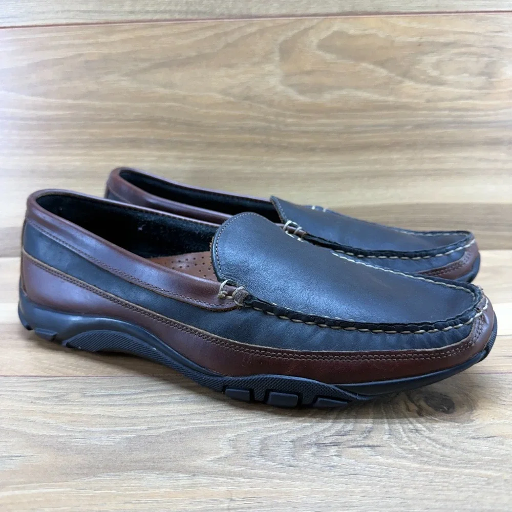 Allen Edmonds Boulder Loafers Mens 9 D Black Brown Leather Moc Toe Casual
